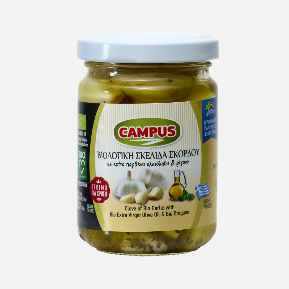 Βιολογική σκελίδα σκόρδου με ελαιόλαδο και ρίγανη 100g