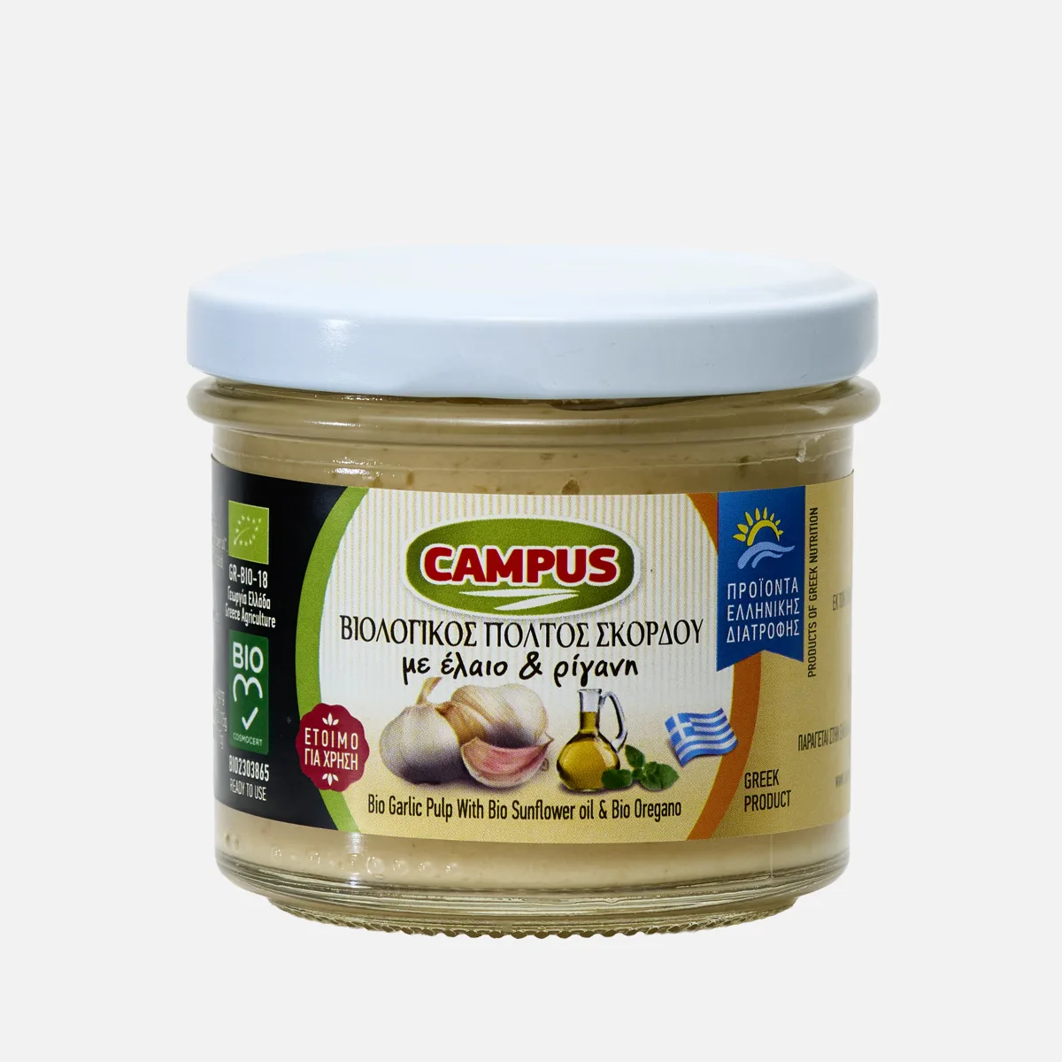 Βιολογικός πολτός σκόρδου με έλαιο και ρίγανη 100g